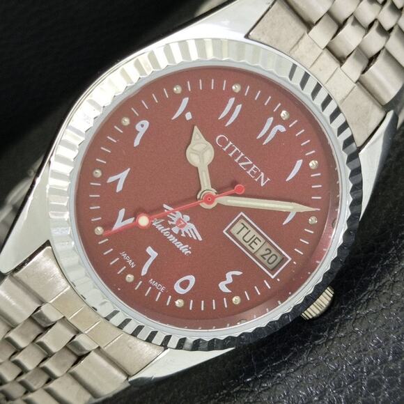 Vintage 1971 Citizen Automatic Mens Silver Watch W/daydate & Arabic accents - Picture 1 of 10